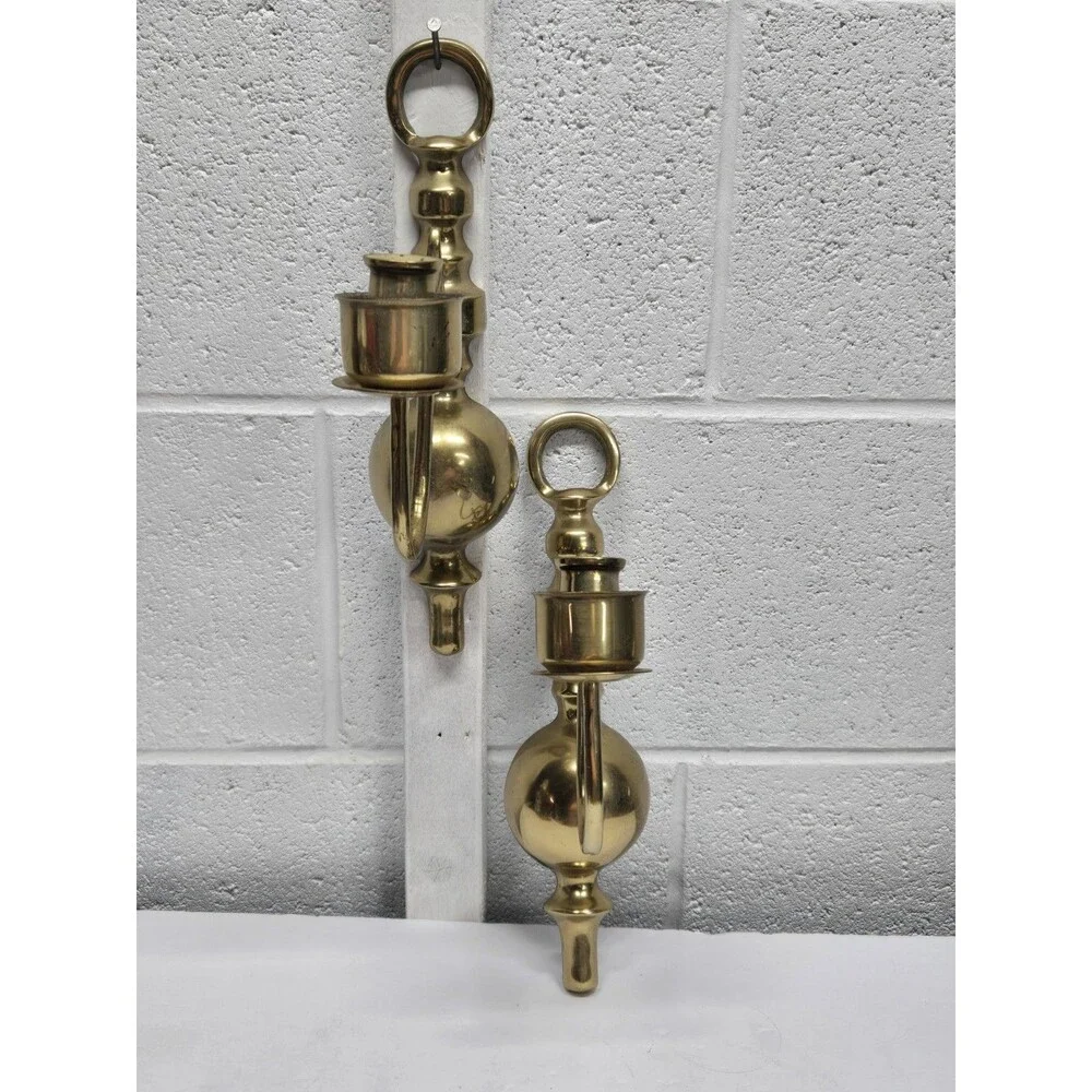 Set of Solid Brass Georgian Style Wall Sconce Set - a Pair Vintage